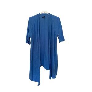 NWOT Eileen Fisher Blue Slub Organic Cotton Open Front Knit Cardigan Size Large